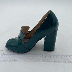 FSJ Green Chunky High Heels Square Toe Loafer Shoes Slip On Office Pumps Buckle